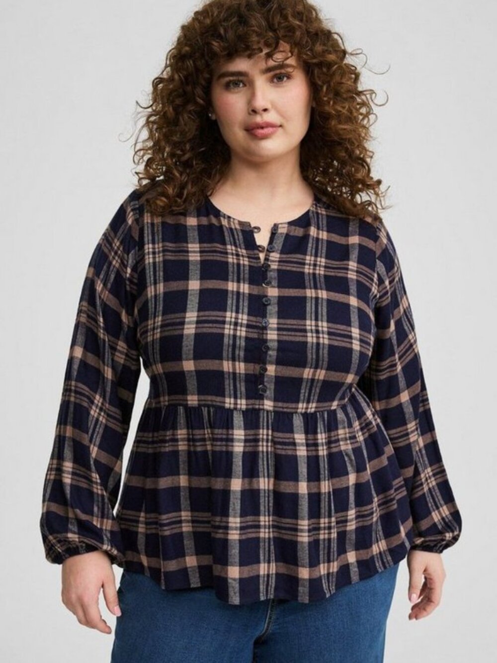 Torrid Women's Rainier Plaid Peacoat Softest Flannel Peplum Blouse Top Size 2